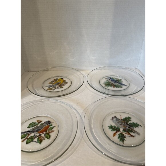 Birds painted On Clear Glass Plates Robin Goldfinch Blue Jay Tufted Titmouse - Picture 5 of 15